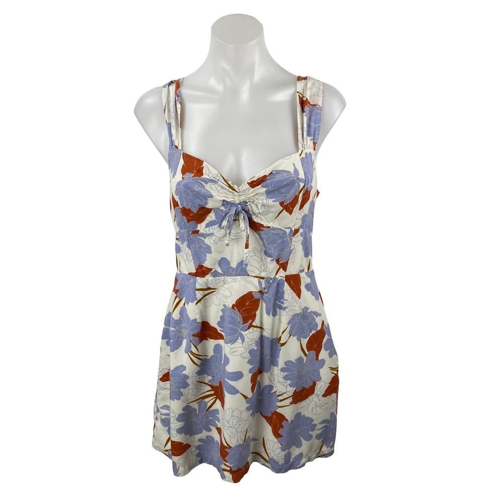 L Space Multicolor Floral Tie Sleeveless Sweetheart Smocked A Line Mini Dress M